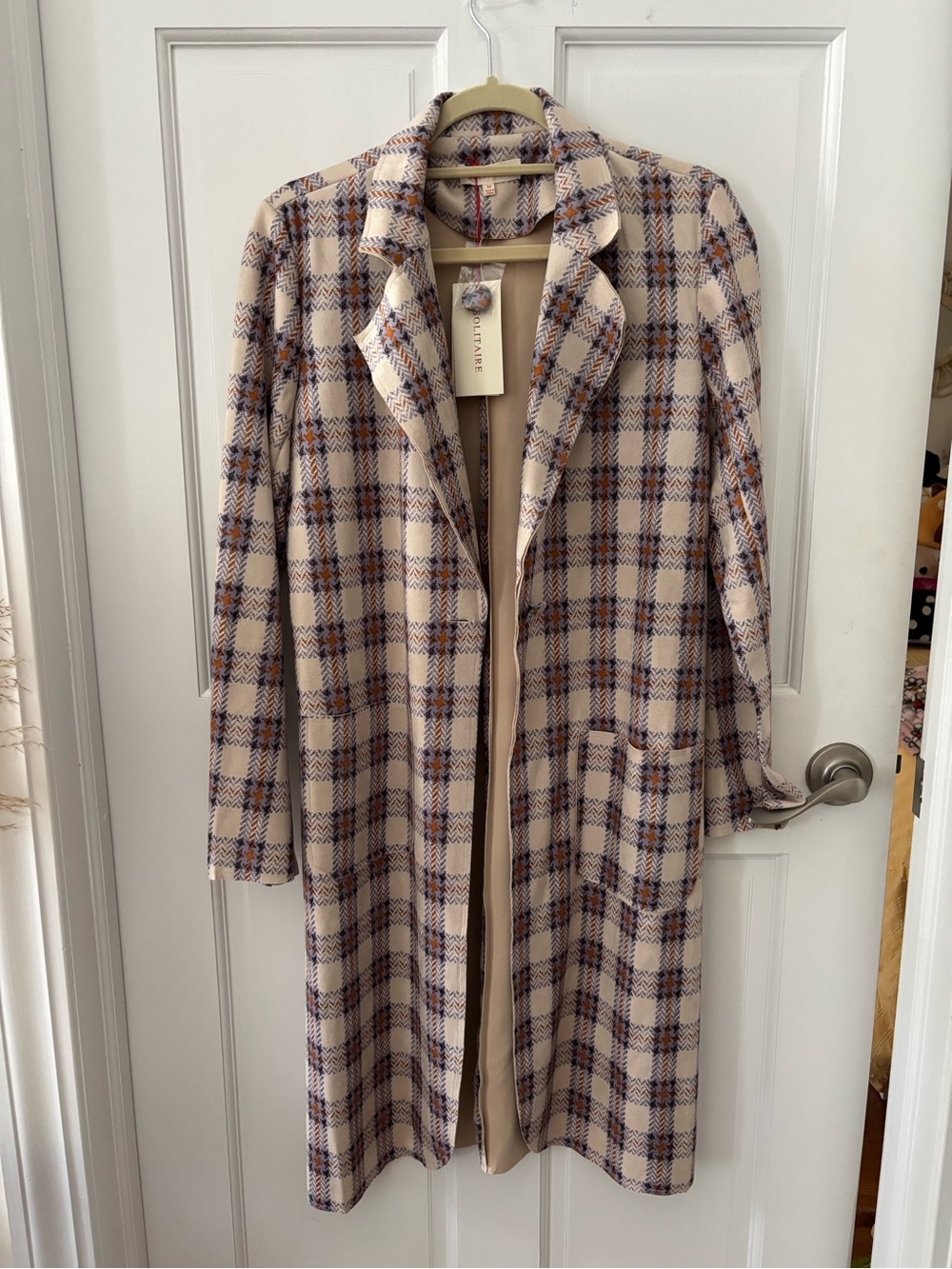 Solitaire Cream Plaid Suede Trench Coat